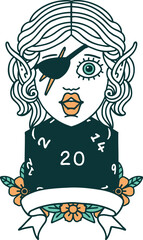 elf rogue character with natural twenty dice roll illustration