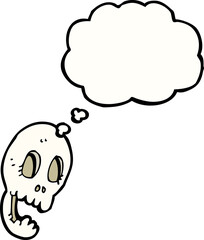 funny cartoon skull with thought bubble