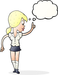 cartoon girl with idea with thought bubble