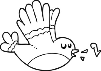 black and white cartoon singing bird