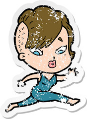 distressed sticker of a cartoon surprised girl