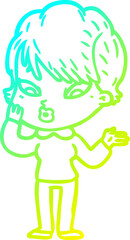 cold gradient line drawing cartoon woman