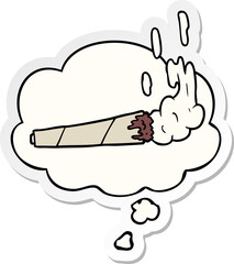 cartoon marijuana joint and thought bubble as a printed sticker
