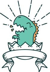 banner with tattoo style hatching dinosaur