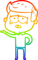 rainbow gradient line drawing cartoon tired man