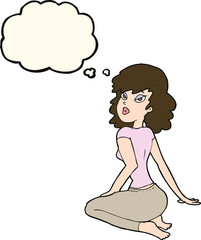 cartoon pretty woman with thought bubble
