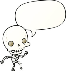 cute cartoon dancing skeleton and speech bubble in smooth gradient style