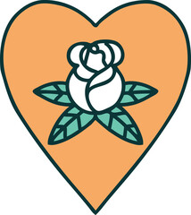 tattoo style icon of a heart and flowers