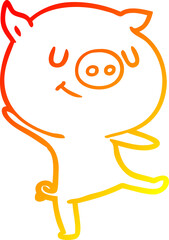 warm gradient line drawing happy cartoon pig