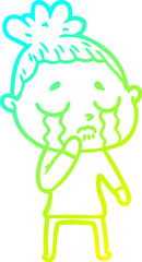 cold gradient line drawing cartoon crying woman