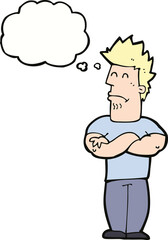 cartoon sulking man with thought bubble