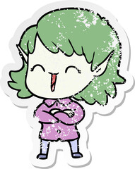 distressed sticker of a cartoon elf girl