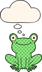 cartoon frog and thought bubble in comic book style