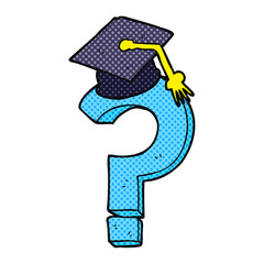 cartoon graduation cap on question mark