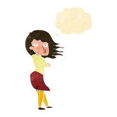 cartoon woman making photo face with thought bubble