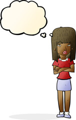 cartoon woman standing with thought bubble