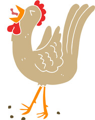 flat color style cartoon crowing cockerel