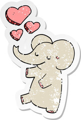 distressed sticker of a cartoon elephant with love hearts