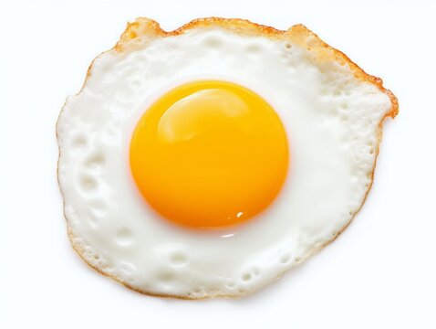 Fried egg isolated on white background. Top view. Flat lay.