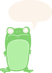 cartoon staring frog and speech bubble in retro style