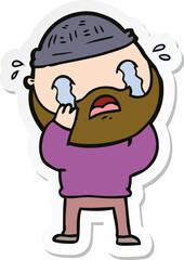 sticker of a cartoon bearded man crying