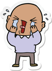 sticker of a cartoon crying bald man
