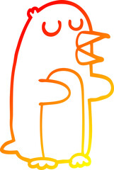 warm gradient line drawing cartoon penguin