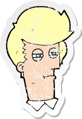 retro distressed sticker of a cartoon man with narrowed eyes