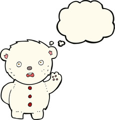 cartoon unhappy polar teddy bear with thought bubble