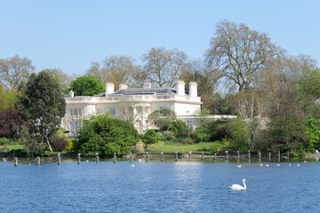 View of The Holme and Boating Lake on a Sunny Day in Spring in London Regent's Park