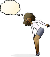 cartoon annoyed woman rubbing knee with thought bubble