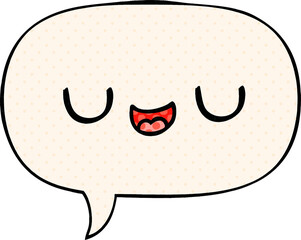 cute cartoon face and speech bubble in comic book style