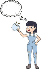 thought bubble cartoon female worker with coffee mug