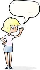 cartoon friendly girl waving with speech bubble