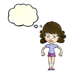 cartoon pretty woman with thought bubble