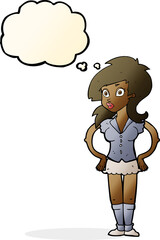 cartoon pretty woman with thought bubble