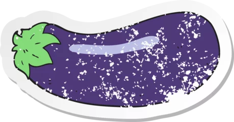 Meubelstickers retro distressed sticker of a cartoon eggplant © lineartestpilot