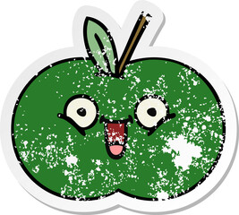distressed sticker of a cute cartoon juicy apple