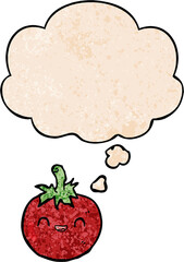 cute cartoon tomato and thought bubble in grunge texture pattern style
