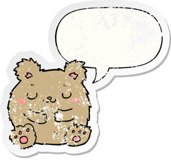 cute cartoon bear and speech bubble distressed sticker