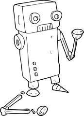 black and white cartoon broken robot