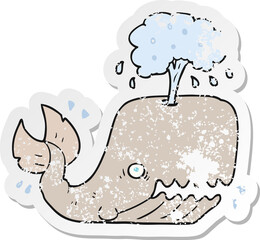 retro distressed sticker of a cartoon whale spouting water