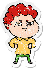 distressed sticker of a cartoon angry man
