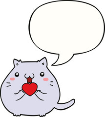 cute cartoon cat in love and speech bubble