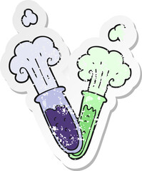 retro distressed sticker of a cartoon chemical reaction