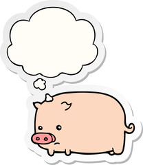 cute cartoon pig and thought bubble as a printed sticker