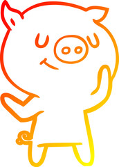 warm gradient line drawing happy cartoon pig