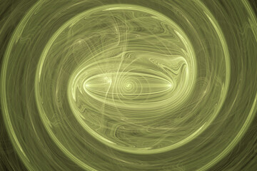 Green swirling pattern of crooked waves on a black background. Abstract fractal 3D rendering