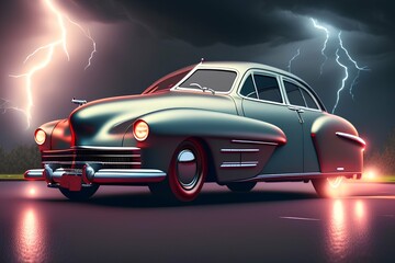 Plakat highly detailed, classic car, 1950s, art station, sharp focus, studio photo, intricate details - generative ai