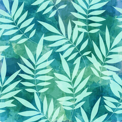 Leaves pattern. Watercolor leaves seamless vector background, textured jungle summer print
